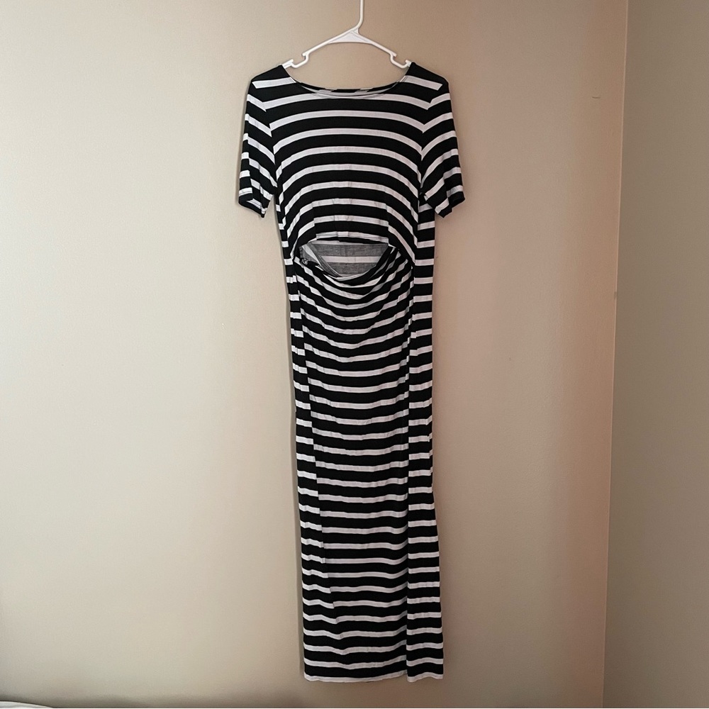 Striped maxi nursing dress